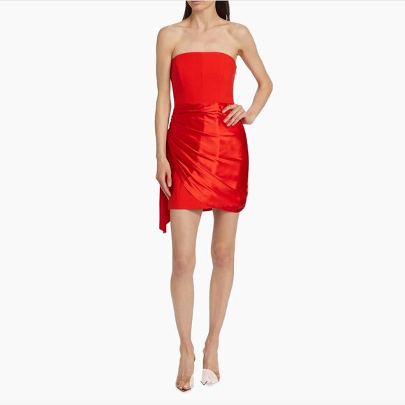 CINQ A SEPT Kennith Silk Side Tie Strapless Mini Cocktail Dress, Crimson, NWT - Picture 3 of 15